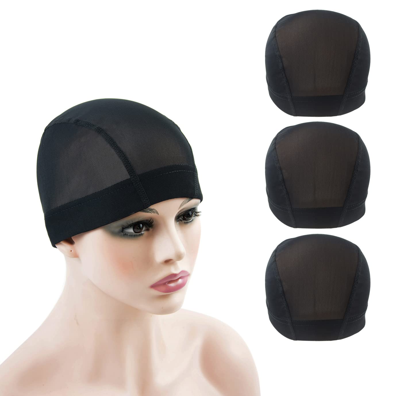 3 Pcs Mesh Cap Wig Caps for Making Wig Stretchy Wigs Cap with Wide Elastic Band (Black Mesh Cap M)