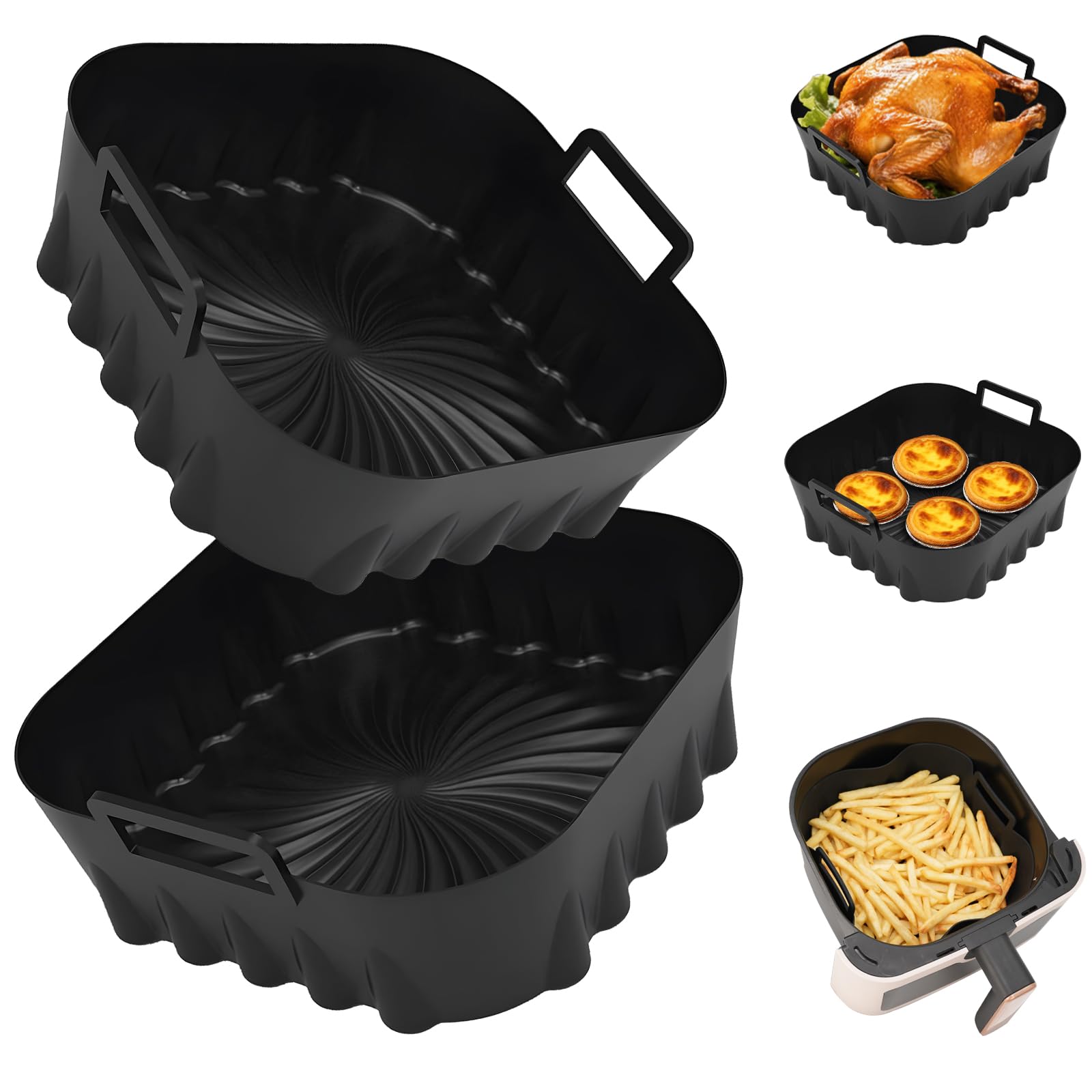 Photo 1 of 2 Pack Silicone Air Fryer Liners,7.8 Inch Reusable Air Fryer Basket for 4-7 QT Air Fryers,with Handles,Non-Stick,Food Grade Silicone Tray,Replacement for Parchment Paper – Oven Microwave Safe