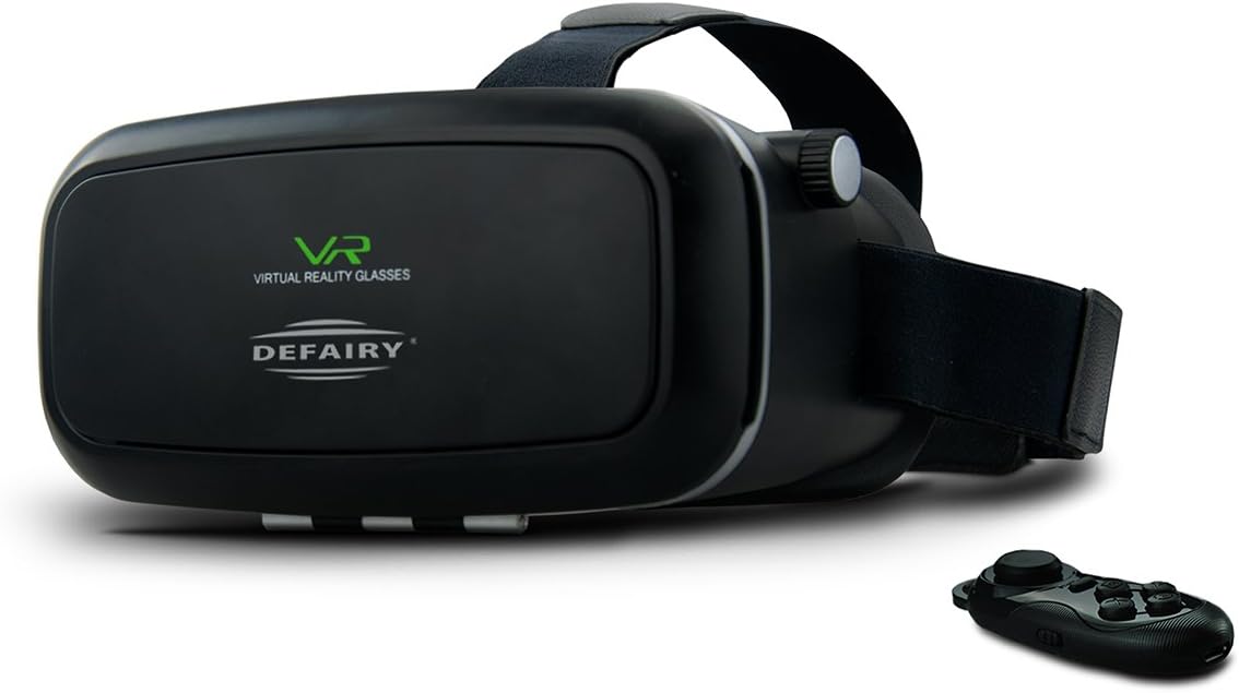 DEFAIRY Pupil & Focal Distance Adjustable Virtual Reality Headset Google Cardboard VR Helmet 3D VR Glasses with Immersive Viewing Experience for iPhone Samsung Nexus & Bluetooth Remote Control,Black