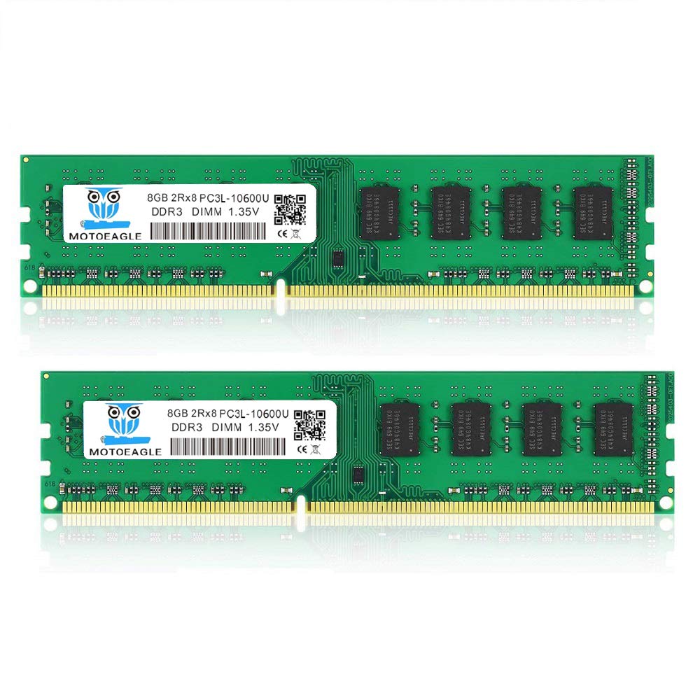 PC3L 10600U DDR3L 1333MHz 16GB Kit (2x8GB) UDIMM RAM CL9 1.35V 240-Pin Non-ECC Unbuffered 2RX8 Dual Rank Desktop Memory Modules