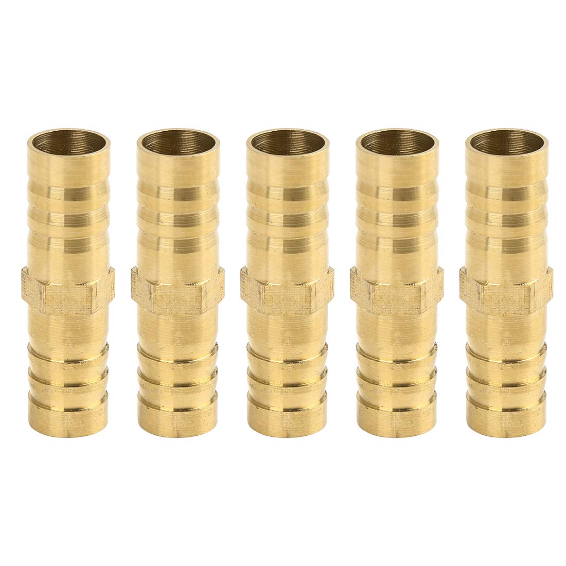 X AUTOHAUX 12mm Brass Barb Hose Fitting Straight Union Connector for Air Water Gas Oil 5pcs