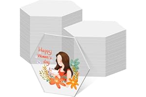THRSEELY 50PCS Clear Hexagon Acrylic Sheet, 4 Inch Acrylic Hexagon Blanks Round Sheet Disc for Milestone Markers, Name Cards, Cricut Cutting and Engraving, Painting and DIY Projects