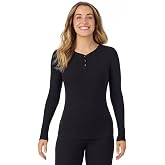 Cuddl Duds Women's Stretch Softwear Rib Long Sleeve Henley Crew Shirt Top