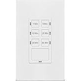 TG 1-Hour Countdown Timer Switch, for Bathroom Exhaust Fans, Heaters, Lights, LED Indicator, 120VAC 800W, No Neutral Wire Required, UL Listed, Screwless Wall Plate, White, 1 Pack