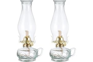 DNRVK 2 Pack Vintage Kerosene Lamp for Indoor Use, 12.2 Inch Height Oil Lamp with Handle 7/8 Inch Wick Rustic Glass Hurricane Lamp Oil Lanterns for Home Decor Emergency Lighting
