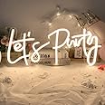 DIVATLA Lets Party Neon Sign for Party Decor, Large 23"X10" Light Up Let's Party LED Signs for Birthday, Prom, Wedding, Celebrations, Warm White