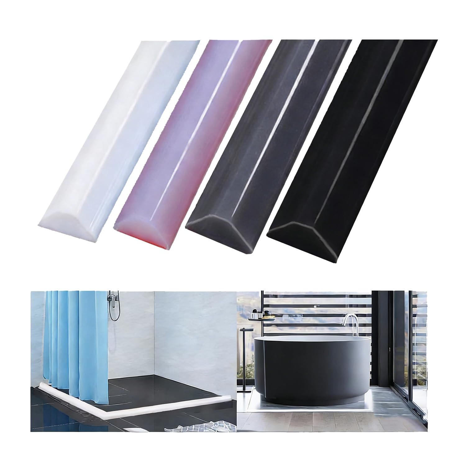 100CM Wet Room Floor Barrier, Shower Water Barrier, Shower Tray Seal, Silicone Water Retaining Strip, Shower Floor Water Barrier, Shower Threshold Water Barrier for Kitchen, Bathroom (Black 1m)