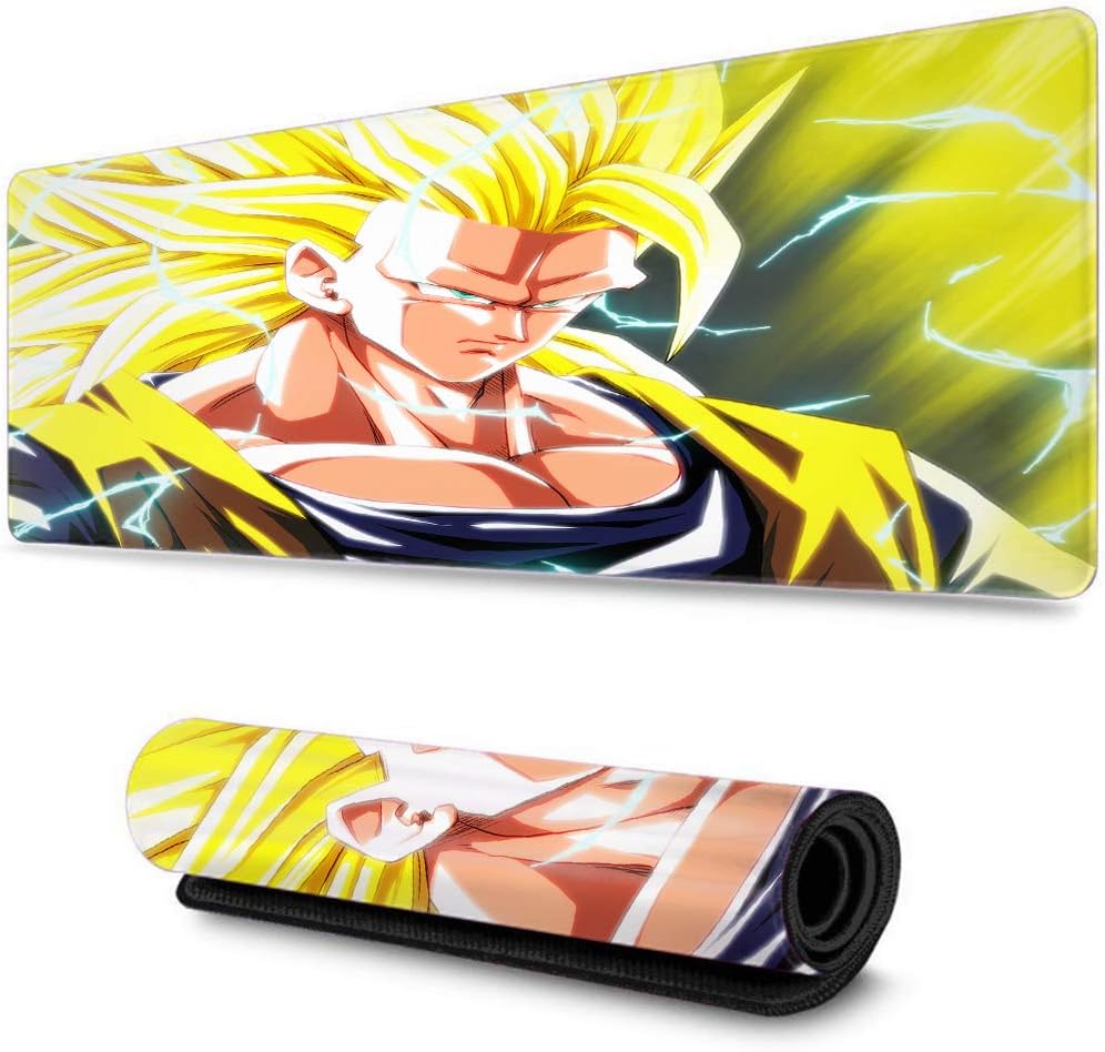 Computer Keyboard Mouse Mat Mousepad Stitched Edges for PC Computer Laptop forBall Dragon z Kakarot Super Z Son Goku Mousepad(15.8x35.5x0.2 in)