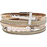 Vercret Leather Wrap Bracelet for Women - Multi-Layer Bracelets with Magnetic Clasp Bangle Cuff Stacked Bracelet for lady and Mother