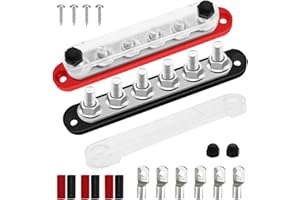 Seamaka 250A 12V-48V Bus Bar Marine Power Distribution Block with Cover with 6 x 5/16”Post,Battery Bus Bar (Pair,Red & Black),Automotive Busbars 12 Volt for Car Boat Solar Wiring