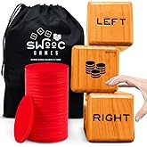 Swooc Games&reg; - Giant Right Center Left Dice Game (All Weather) with 24 Large Chips &amp; Carry Bag - Jumbo Wooden Lawn Game - Big Backyard Games for Family - Indoor/Outdoor - Left Right Center Dice Set