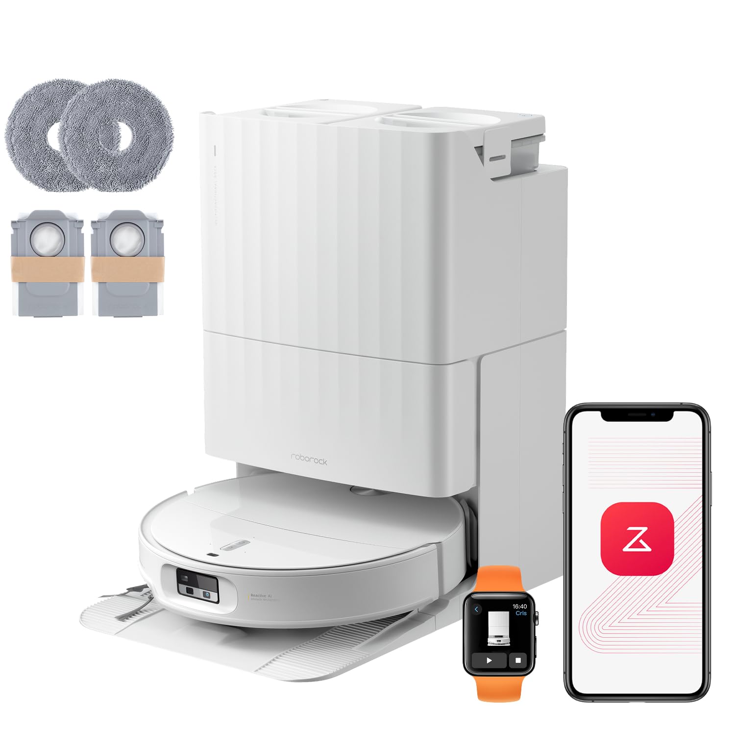 roborock Qrevo Edge 2 Set Saugroboter mit Wischfunktion&Hebarem Wischmopp, 25.000 Pa, Anti-Tangle, ultraflach 7,98 cm, 80 °C Heißwasser-Moppwäsche, FlexiArm-Technologie, AI-Hinderniserkennung(Weiß)