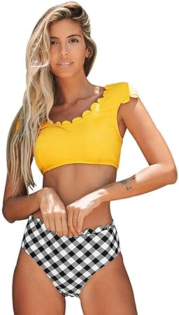 yellow plaid bathing suit