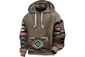 Muecwrye Mens Fall Fashion 2024 Vintage Western Aztec Print Hoodies Long Sleeve Sweatshirt Loose Casual Pullover With Pockets