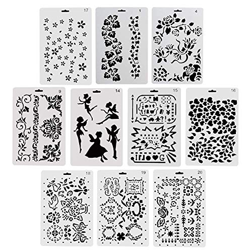 COCODE Plastic Drawing Painting Stencil Templates Set of 10 with Geometry Pattern, Flowers, Angel Shape, Heart Shape Pecfect for Notebook/Diary/Scrapbook/Journaling/Card DIY Craft Projects - Thumbnail 7