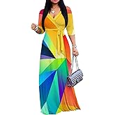 PINKPATTY Women's Plus Size Maxi Dress 3/4 Sleeves Casual Flowy Long Dress for Vacation with Pockets
