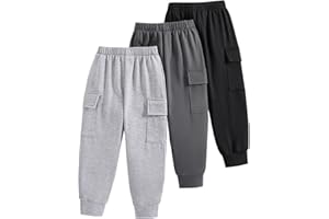 Nivne Tco Boys Casual Pants-Solid Color Soft Trousers-Toddler Boys 3 Pack Sweatpants Set (3-7 Years)