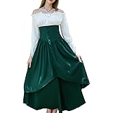 YEAXLUD Renaissance Costume Women,Medieval Victorian Skirt Set Fairy Dress for Womens(Green-L)