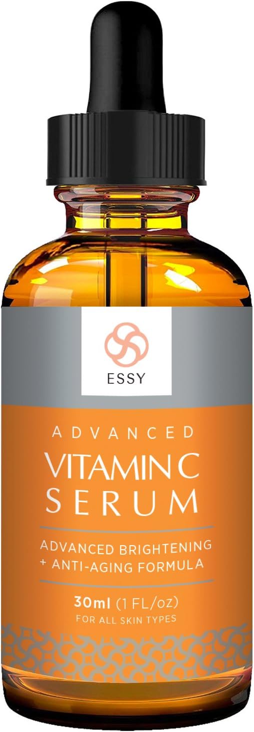 Essy Beauty Vitamin C Facial Serum for Face, Organic Anti-Aging Topical Facial Serum with Hyaluronic Acid, 1 fl oz.