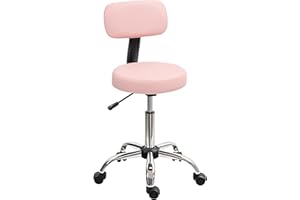 HOMCOM Adjustable Rolling Stool with Removable Backrest, Faux Leather Swivel Stool Chair with Wheels for Kitchen, Salon Spa, 