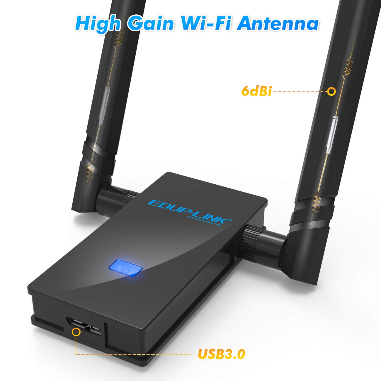 EDUPLINK AC 1200Mbps WiFi Adapter USB 3.0 Wireless Network Card Wi-Fi Dongle Adapter 802.11ac Dual Band 5G/2.4G 6dBi External Dual Antennas for Mac OS X 10.6-10.14,Windows XP/10/8/7,Vista