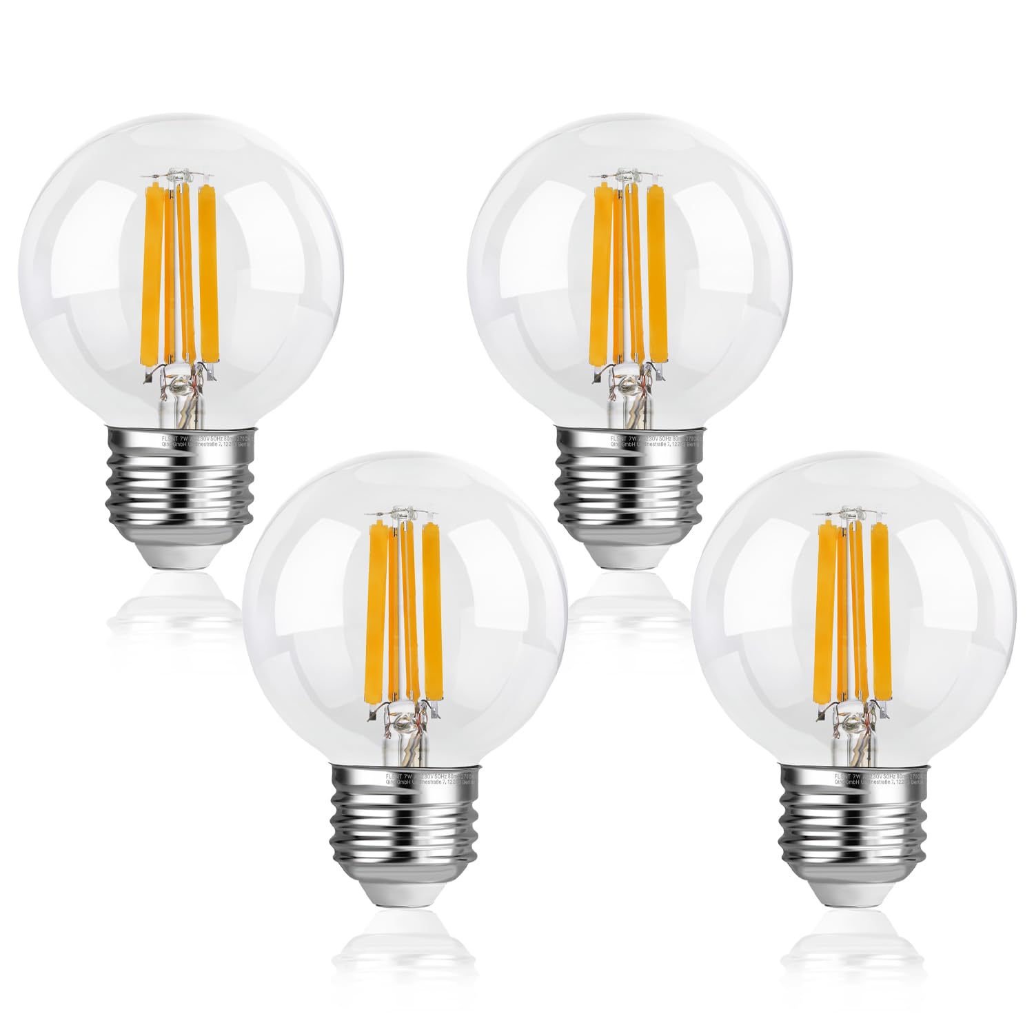 FLSNT E27 Screw Bulb, G60 LED Filament Edison Screw in Light Bulb, 7W (60W Equivalent), 806LM E27 Vintage Light Bulbs Warm White 2700K, Non-Dimmable, Clear Glass, Pack of 4