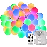 LE 50 LEDs 16.4ft Multi-color Globe String Lights with Remote Control, Battery Powered, Waterproof 8 Modes Lighting Fairy Twinkle Light Bulb For Garden Patio Party Wedding Christmas Tree Décor