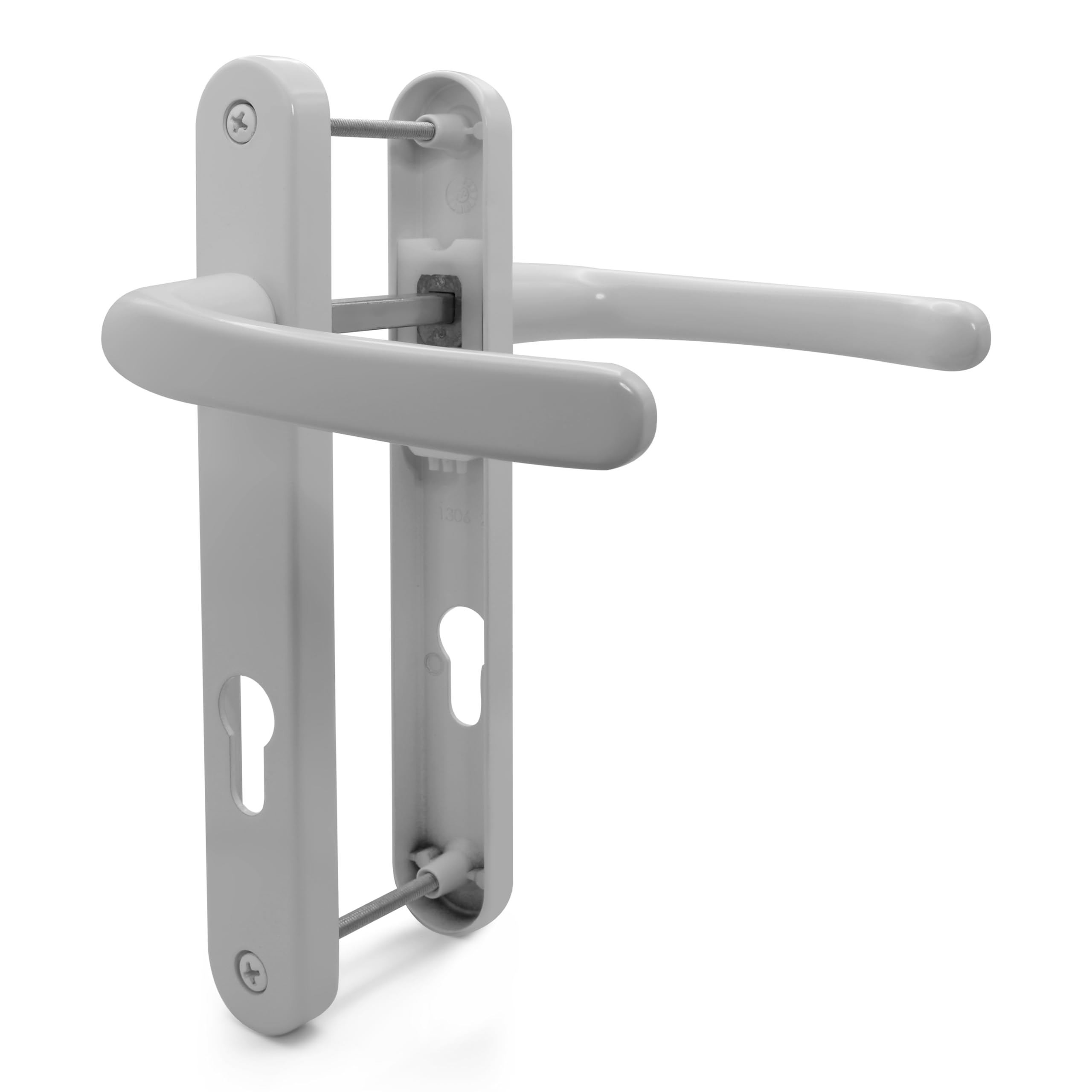 TSS White UPVC Door Handle Pair Set, Sprung, 92mm PZ (Centres), Lever Lever, 203mm Screw to Screw, Backplate 232mm x 32mm - Replacement PVC Door Handle in White, Suits Everest/Asgard