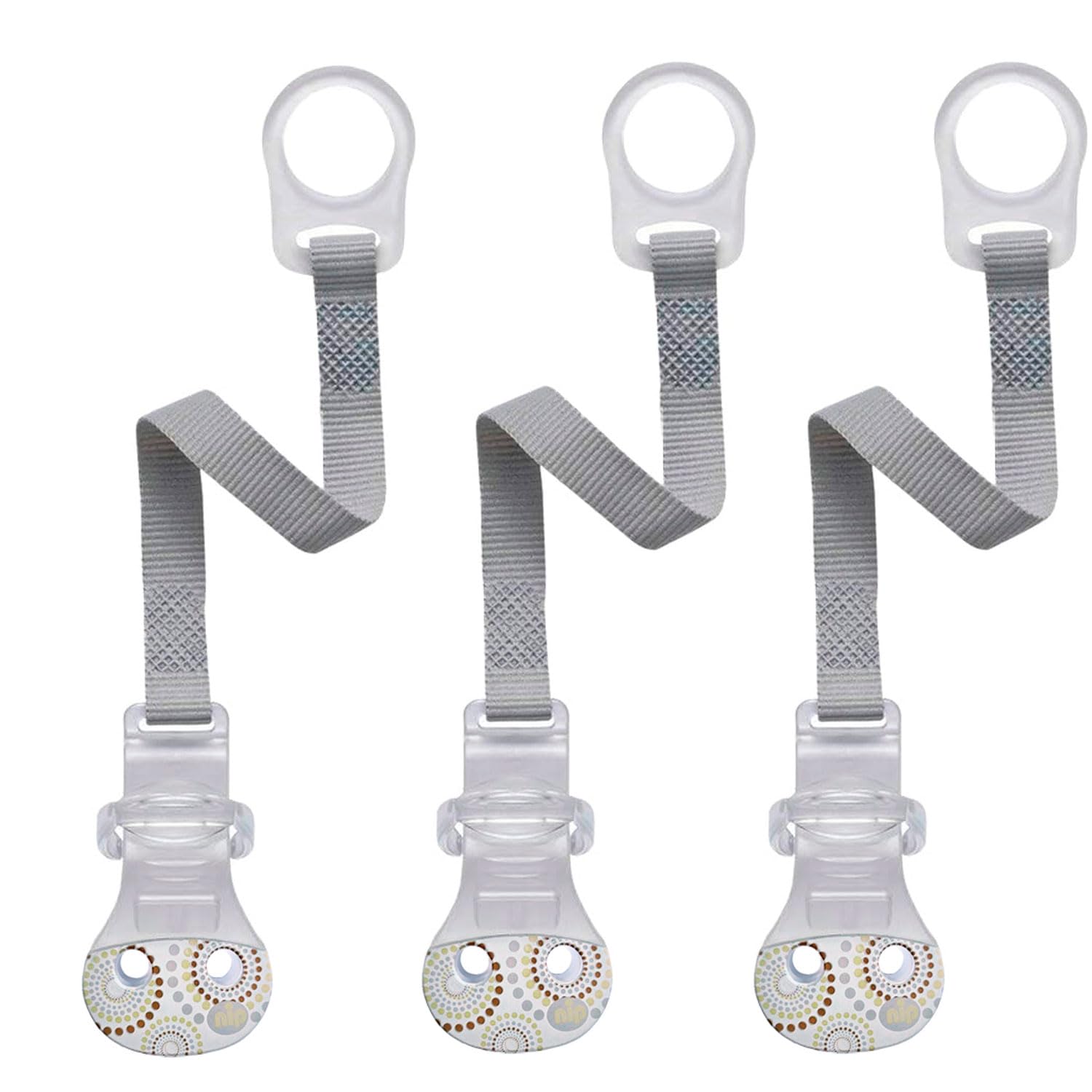 nip Dummy Strap & Clip, Pack of 3, Comfort Closure, Attachment Ring Made of Flexible Silicone, Metal Free, BPA Free, Extra Light, for All Dummies without Ring, Pack of 3, Unisex