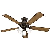 Hunter 52 inch Indoor Ceiling Fan with LED Lights - Bronze Ceiling Fan with Pull Chain, For Bedroom, Living Room, or Kitchen,