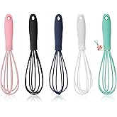 5 Pcs Silicone Mini Whisk - Stainless Steel Dough Whisk, Non Stick Hand Tiny Balloon Wire Whisk, Milk Egg Frother for Blending, Whisking, Beating, Stirring, Baking