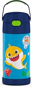 THERMOS FUNTAINER 12 Ounce Stainless Steel Vacuum Insulated Kids Straw Bottle, Baby Shark