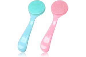 Silicone Manual Facial Cleansing Brush, NADUSEP 2 Pack Skin Friendly Soft Bristles Waterproof Face Scrubber Exfoliating Brush for Blackheads Whiteheads Makeup Residues Removal (Blue, Pink)