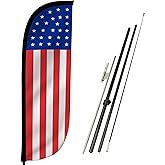 LookOurWay Feather Flag Pole Kit - 7 Feet Tall Advertising Banner with Fiberglass Pole Set and Ground Spike for Business Promotion - USA Flags - American Standard