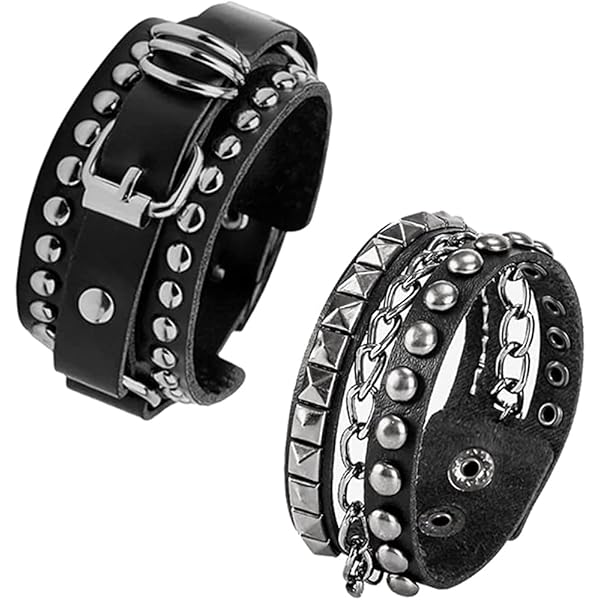 Amazon.com: NIGHTCRUZ Punk Leather Chain Bracelet, Goth Leather