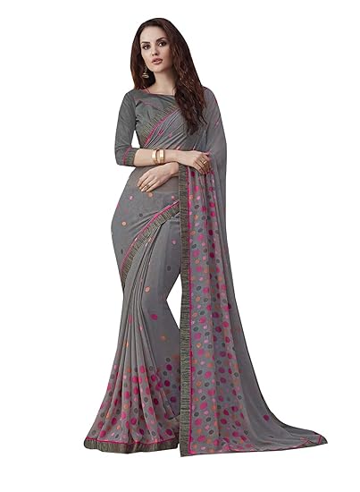 Womens Georgette Saree With Unstitched Blouse Piece (SKSHI2028SSSR001_Multicolored)