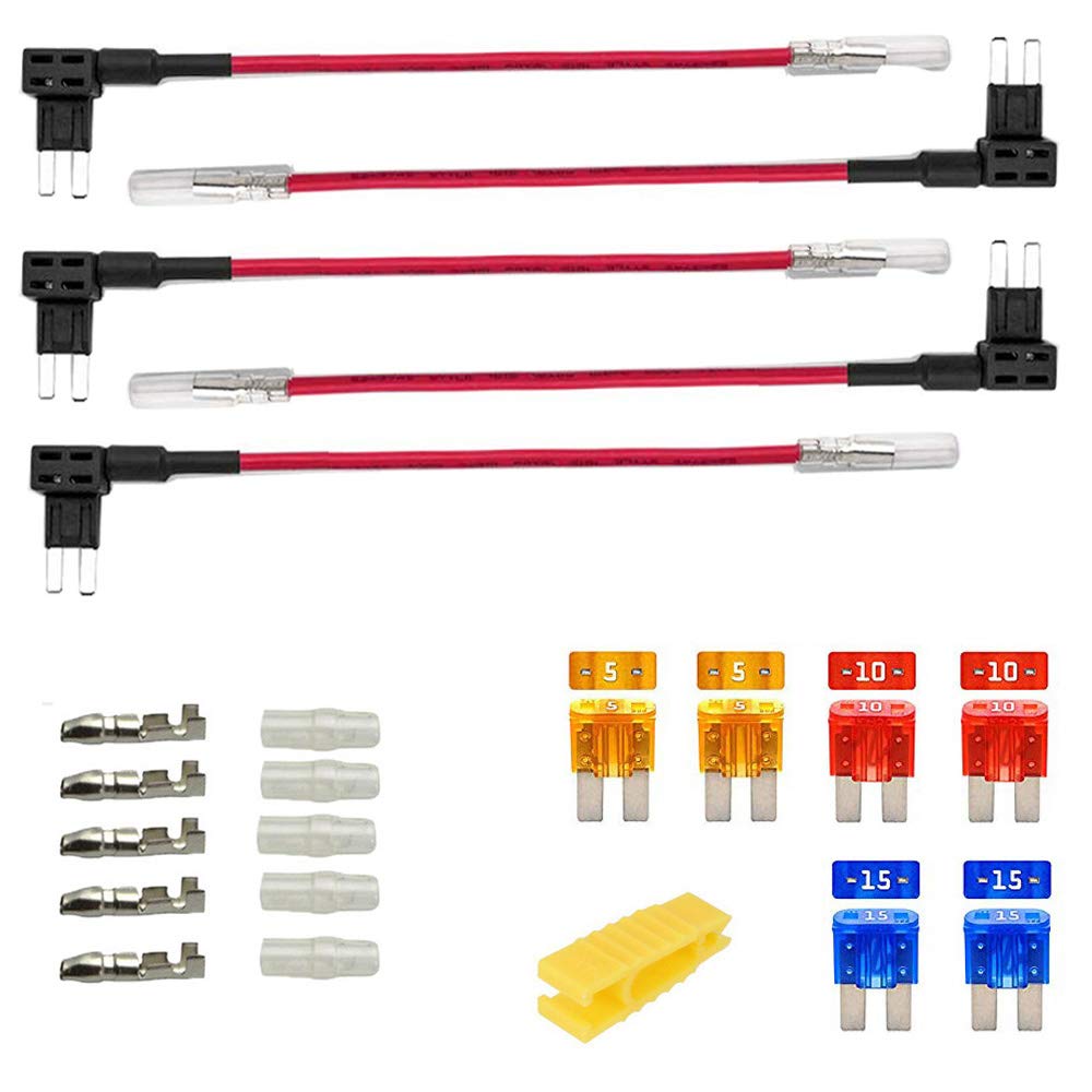 Gebildet 5pcs 12V 24V Add-a-Circuit Micro 2 Fuse Tap, Piggy Back Blade Holder With Wire Harness, 6pcs Micro 2 Fuse (5A 10A 15A) and Puller — image 1