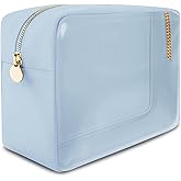 Large Clear Makeup Bag TSA-Approved Travel Cosmetic Pouch Spacious Transparent Toiletry Bag for Women and Girls Waterproof Clear Organizer Case Light Blue