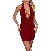 GYFSlgnion Women's Sexy Halter Deep V Neck Backless Bodycon Mini Dress