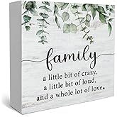 Funny Family a Little Bit of Crazy Wood Box Sign, Inspirational Quotes Rustic Farmhouse Wooden Sign Family Inspirational Wall Art Sign for Home Living Room Desk Shelf Table Decor