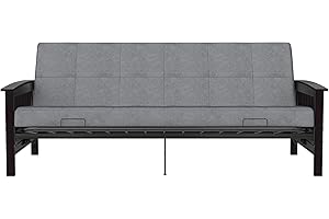 DHP Brixen Espresso Wood Arm Metal Futon Frame with 6-Inch Mattress, Full, Gray