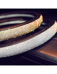 Sino Banyan 2018 Bling   Cubiertas para volante, marco de color negro y dorado, universal, 15.0 in, piel sintética sin olores