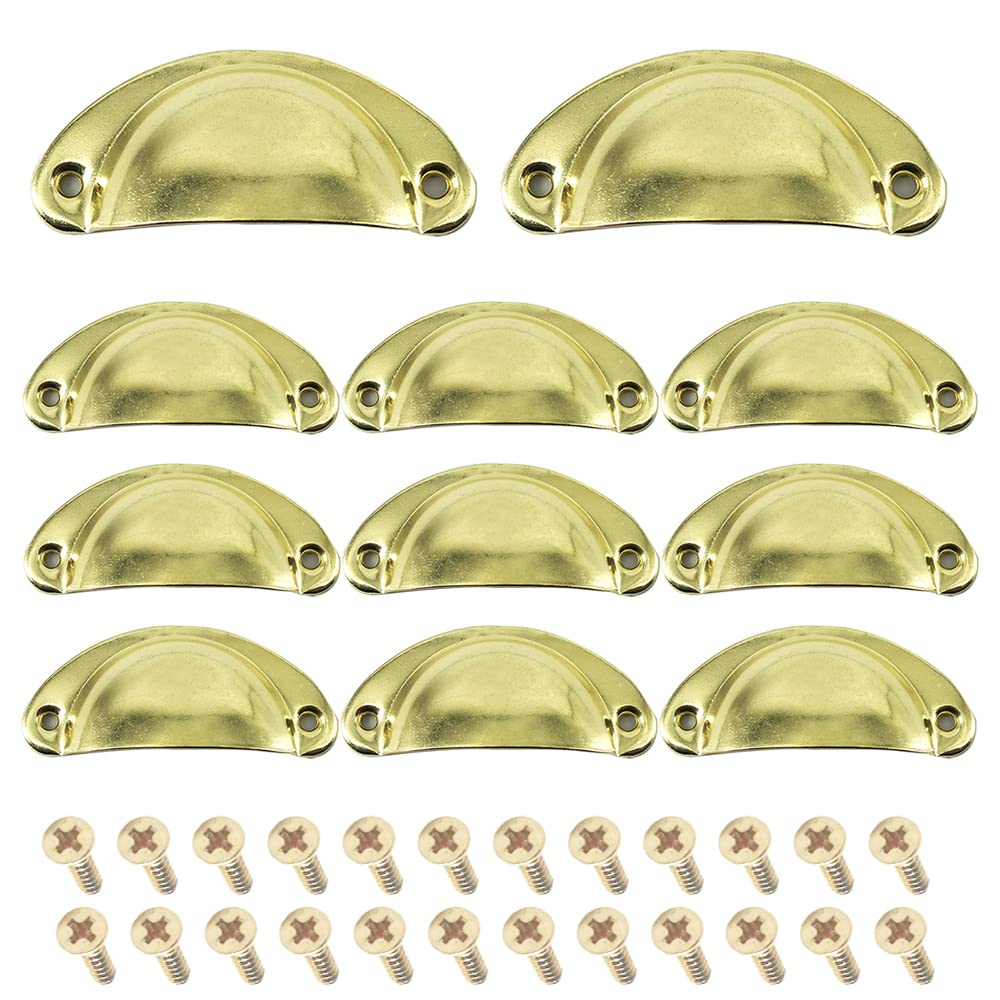 Ruidee 12 Picecs Shell Cup Handles Vintage Half Moon Drawer Pull Handle with Screws for Cabinet Cupboard Dresser Wardrobe Drawer (Gold)