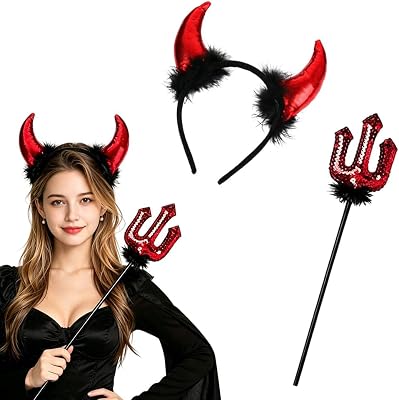 Halloween Teufelshörner Stirnband mit Pailletten-Gabel – 2-teiliges Rot-Schwarzes Dämonen Kostümzubehör für Erwachsene, Unisex Faschingsparty, Maskerade & Karneval