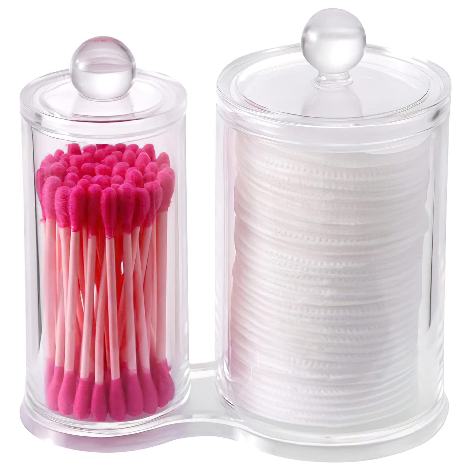 PuTwo Makeup Organizer Cotton Pads Holder Swab Jar Divider with 2 Sections, Bathroom Canisters, Qtip Holder, Bathroom Jars for Cotton Balls, Cotton Swabs, Q-Tips, Cotton Rounds