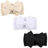 DRESHOW BQUBO Handmade Baby Headbands Soft & Stretchy Hair Bands with Bows Nylon Bows Hairbands for Girls Newborn Infant Toddlers Hair Accessories 3 pack
