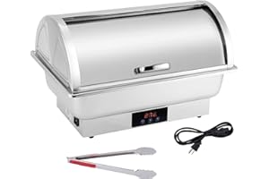 YMJOINMX Electric Roll Top Chef Chafing Dish Buffet Set 2 Pans Buffet Servers and Warmers Digital Display Temperature Warming Tray Stainless Steel Food Warmer for Parties Commercial Food Steam Table