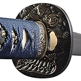 Handmade Sword - Battle Ready Samurai Katana Sword, Eagle Tsuba, Fully Hand Forged, 1045 Carbon Steel, Clay Tempered, Full Tang, Sharp, Red Scabbard, Blue Handle, Certificate