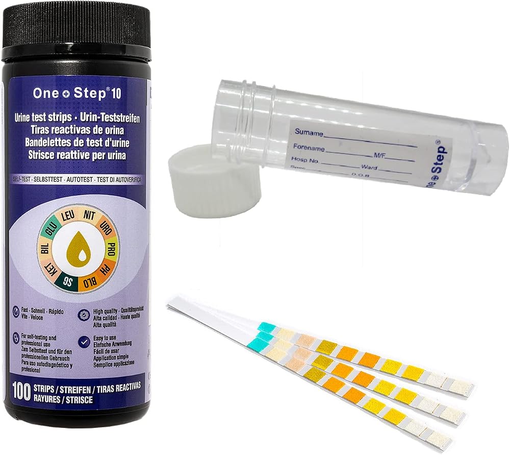 One Step 10 Parameter Urinalysis Dipstick Test 100 Strips + 30ml Pot