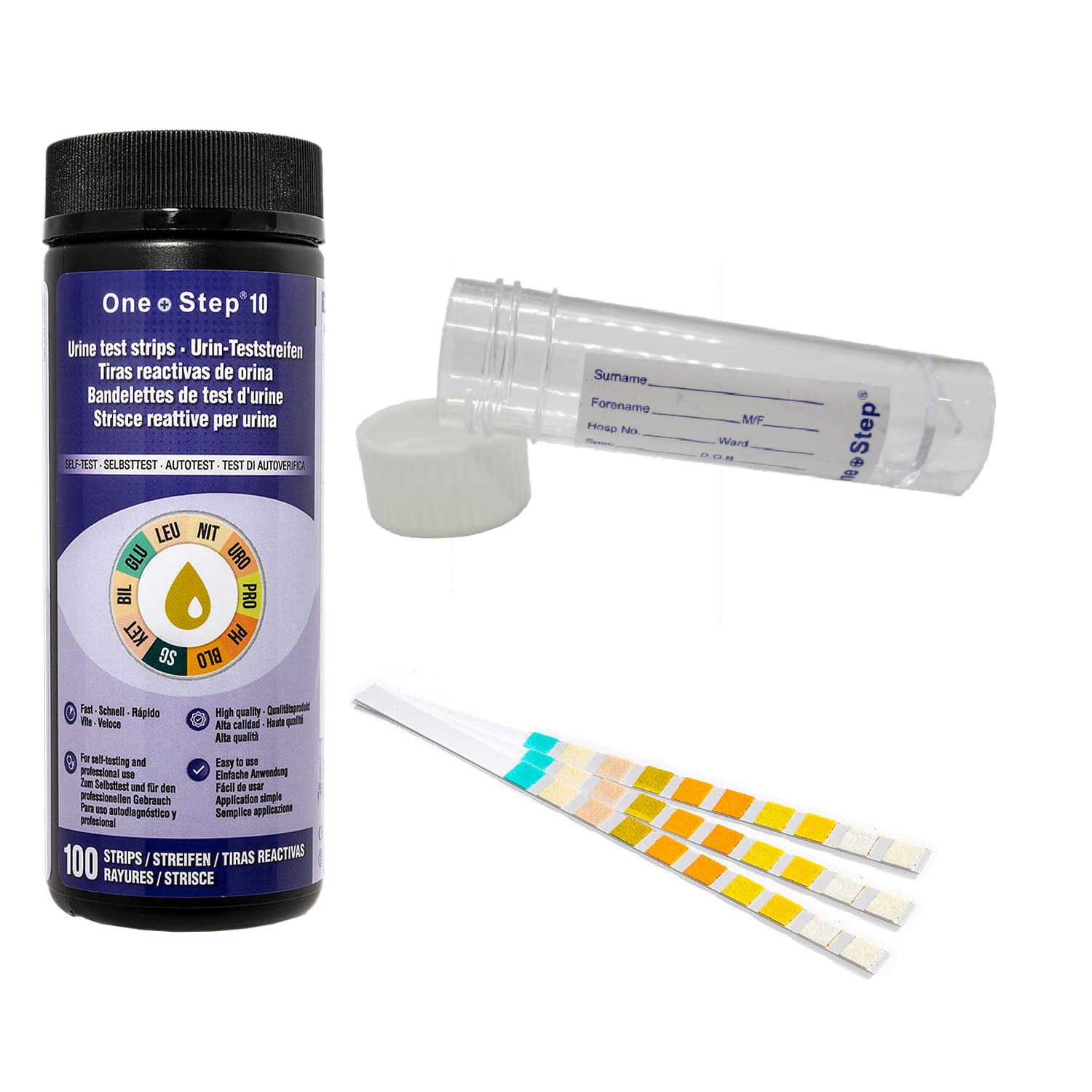 1 Tub (100 Strips) - 10 Parameter Professional/GP Urinalysis Urine Test + Sample 30ml Bottle (pH/Glucose/Ketone/Liver & Kidney Infection)